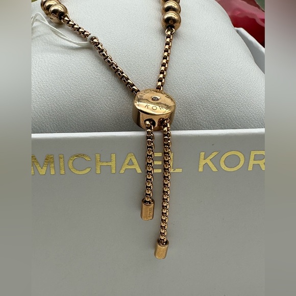 Michael Kors Brilliance Rose Gold Adjustable Crystal Beaded Slider Bracelet - Picture 6 of 15